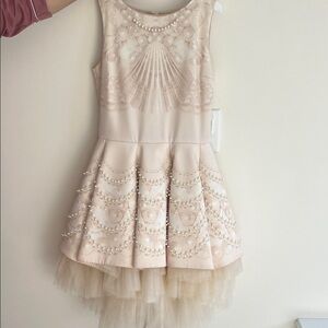 Charming Cream Kids Dress with Pearl Details